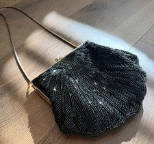 Vintage Shell Shaped Black Beaded Clutch and Coin Purse