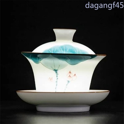 150ml Hand-painted Tea Fat Jade White Porcelain Gaiwan Traditional Tea Tureen
