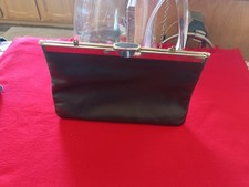 Vintage 60's ETRA Genuine Leather CafeLatte Envelope Clutch Bag Gold Trim Purse