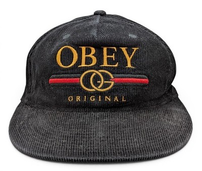 Obey Original Snapback Hat Cap Black Corduroy Gucci Style Lettering