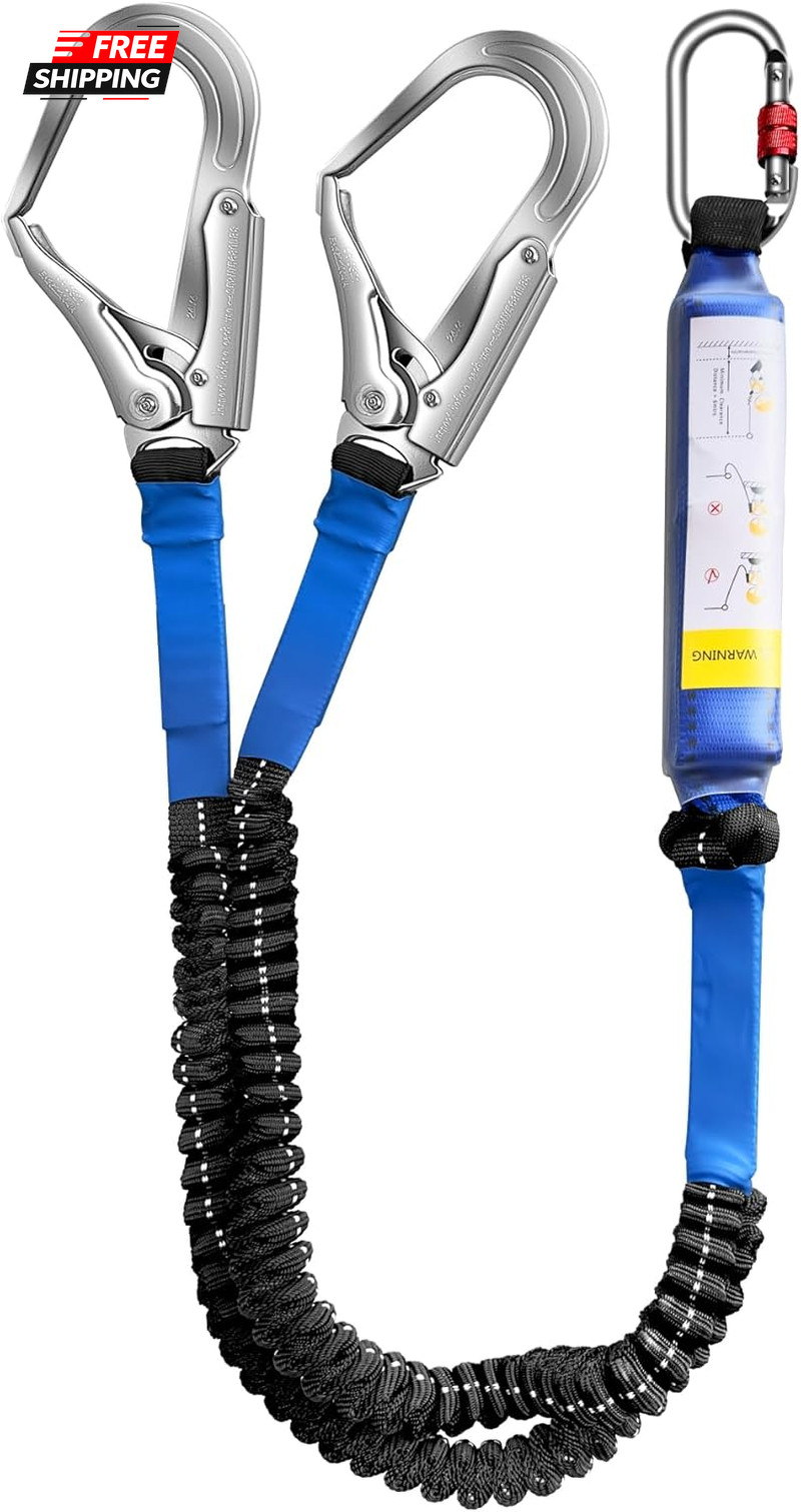 Fall Protection Safety Lanyard Shock Absorbing Double Snap Hooks 6 FT