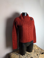 Terracotta Brick Rust Orange Cable Knot Jumper Turtleneck Size M ( 10-12) New