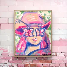 KINGHORN original Painting 8" X 10" COWGIRL POP ART BUTTERFLY WESTERN