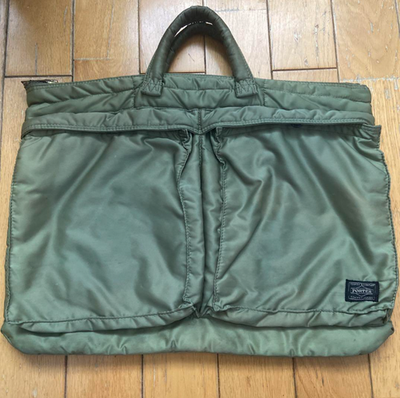 #ad Pre Owned PORTER Yoshida Tanker Briefcase Tote Bag Nylon Olive Green JAPAN $130.00