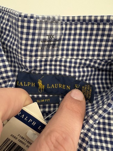 ¡NUEVO CON ETIQUETAS! Camisa Polo Ralph Lauren Manga Corta A Cuadros Abotonada Azul Calce Ajustado Talla XXL - Imagen 4 de 5