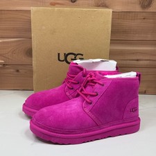 UGG Neumel Suede Pink Chukka Boots Lace up Kids Big Girl Size 4