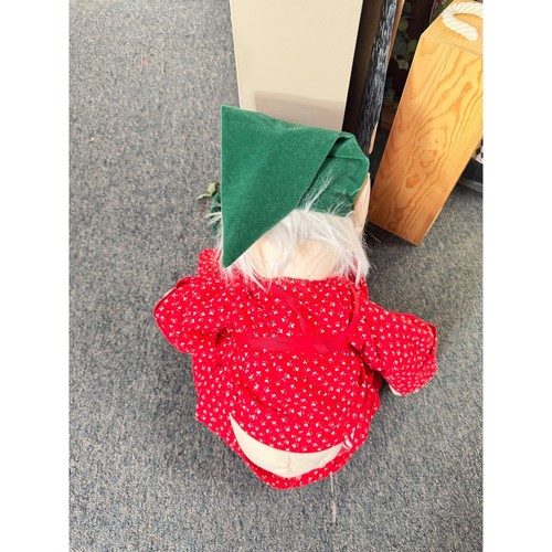 Vintage Christmas Elf Doll Shelf Sitter Red Green Fabric Holiday Decor ...