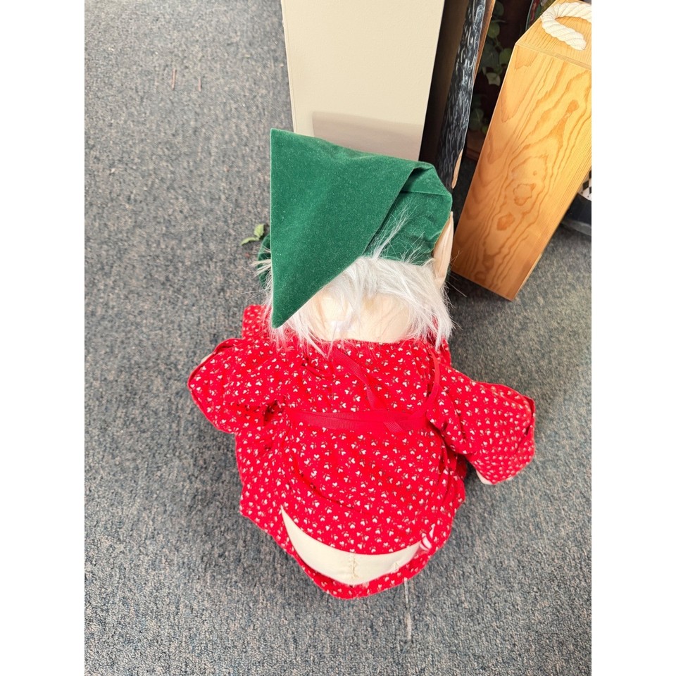 Vintage Christmas Elf Doll Shelf Sitter Red Green Fabric Holiday Decor ...