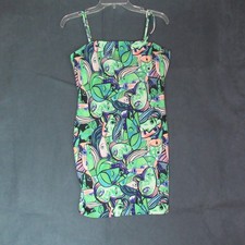 Shein Dress Womens Large Green Spaghetti Strap Bodycon Mini Abstract Art Faces