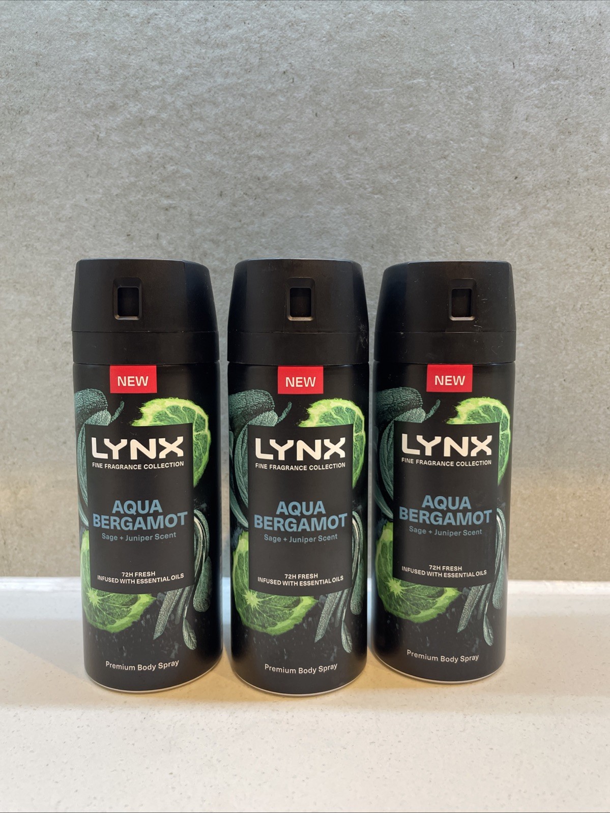 Lynx Fine Fragrance Collection Aqua Bergamot Deodorant Body Spray 150ml, 3 Pack
