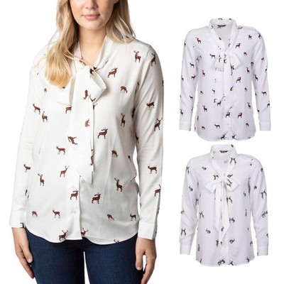 Damenbluse mit Bindekragen bedruckt fließend Shirt Oberteil Damen fließend Viskose Shirt