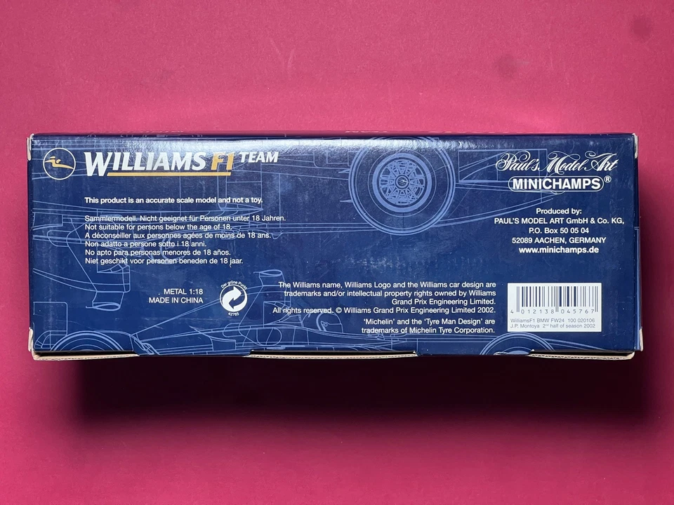 A63 1:18 100 020006 MINICHAMPS FORMULA 1 F1 WILLIAMS BMW FW24 2002 MONTOYA SIN USAR, EN CAJA Foto 3 de 4