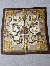 VINTAGE HERMES ETRIERS BROWN SILK SCARF