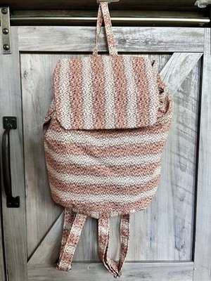 Fabric Backpack Handmade Bag Brown Tan Stripes Adjustable Straps Women s