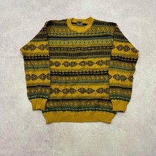 Vintage Knitted Jumper abstract patterned grandad knit sweater Men's M