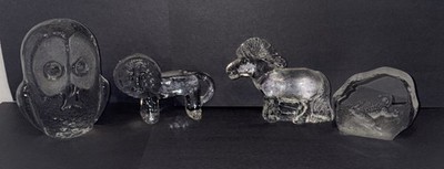 Vintage Kosta Boda Viking Glass Paperweight Lot Of 4 Owl Lion Horse Frog