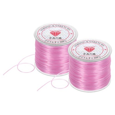 2 Rolls Elastic String for Bracelets, 0.8mm Stretch Bead Cord Pink, 100m