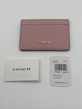 Coach Powder Pink Leather Card Holder Gold Coach Emblem   New With Tags C3647G