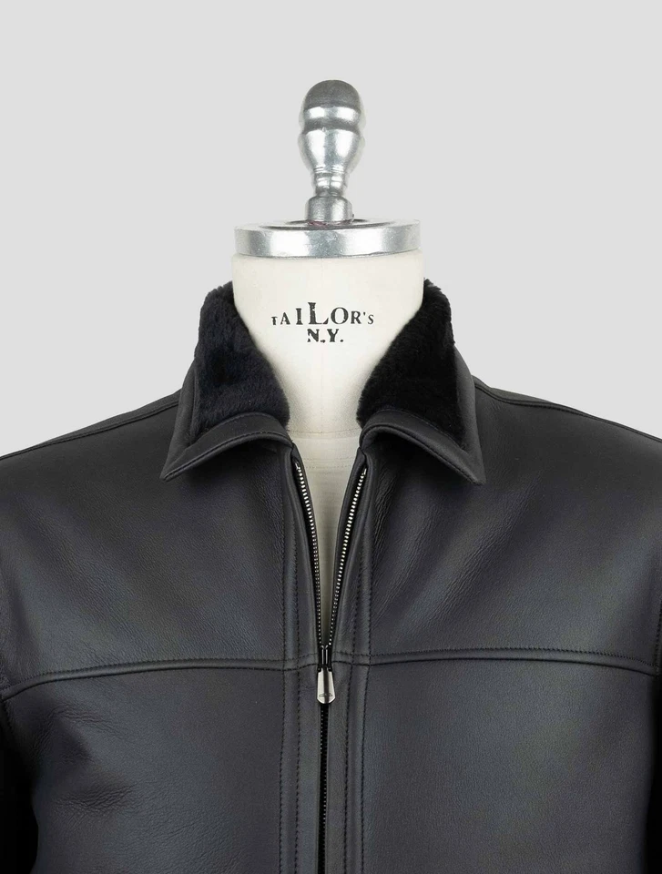 NEW CESARE ATTOLINI BLACK LEATHER SHEARLING COAT US 42 - EU 52 ACZ6 - Image 4 of 4