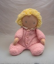 Vintage Eden Doll Plush Curly Loop Blonde Rose Terry Cloth Waffle Weave Rare HTF