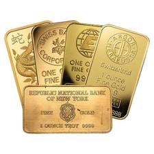 1 oz Gold Bar - Random Design .9999 Fine without Assay 5210.00 per troy oz