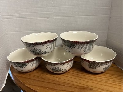 Robert Stanley Home 5.5''×2.75'' Pine Lodge Soup/Cereal Bowls Set of 5 EUC