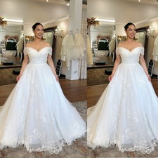 Wedding Dresses Off The Shoulder Sweep Train Lace Applique A-Line Bridal Gowns