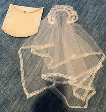 Vtg 60  s 1st Communion Halo Veil Flower Girl Crown Lace Tiara Headpiece With Bag