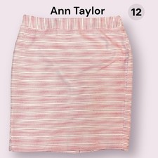 Ann Taylor Red White Textured Weave Pencil Skirt Size 12 Office Professional