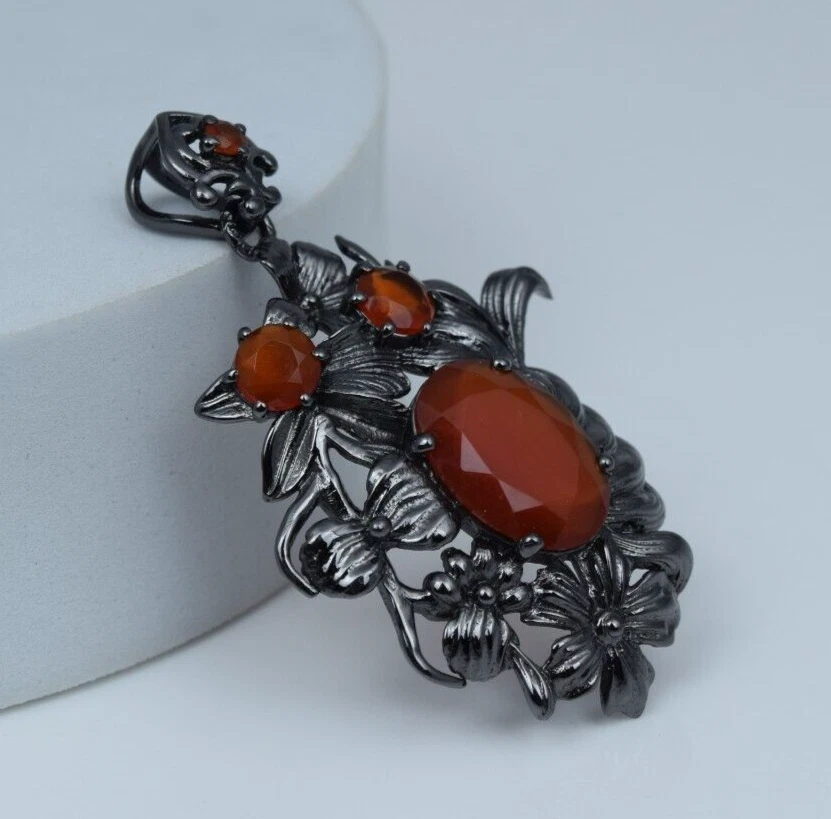 Ciondolo corniola argento sterling 925 pietra preziosa ossidata gioielli... - Immagine 2 di 4