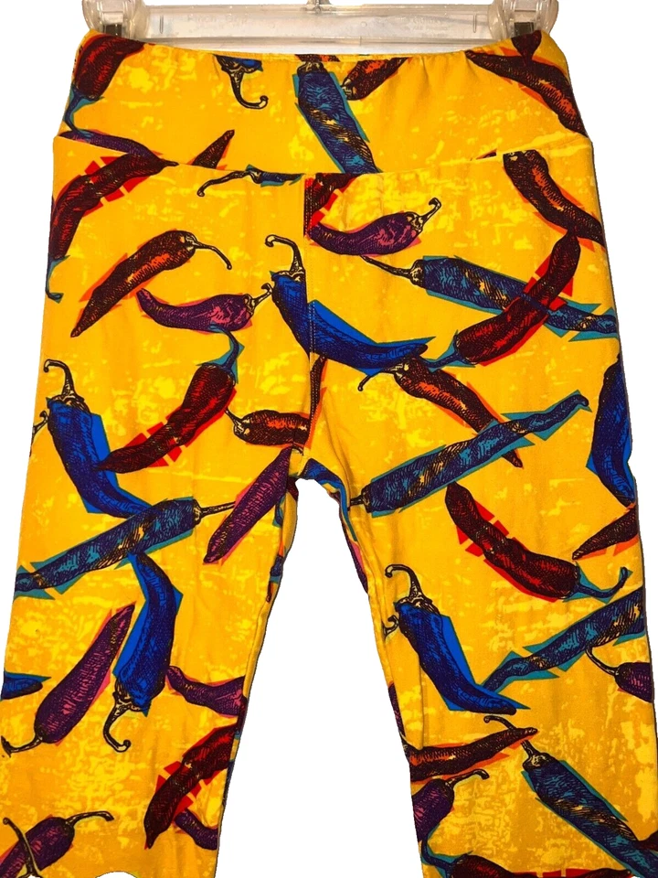 Pantalones LLR LuLaRoe Talla Única Unicornio Chile Pimientos Estampado Amarillo Elastizados Leggings Foto 2 de 4