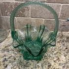 FENTON Art Glass Sea Mist Green VULCAN BASKET