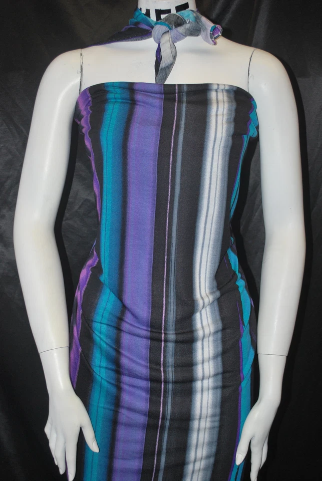 Tela de jersey modal 100 % tejida ecológica estampado de rayas multicolores 6 oz Foto 2 de 4