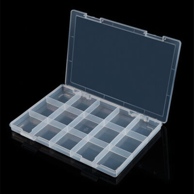 2.1x28.5x19.9cm 15 Grids Rectangular Toolbox Box Container Storage Hinged Lid