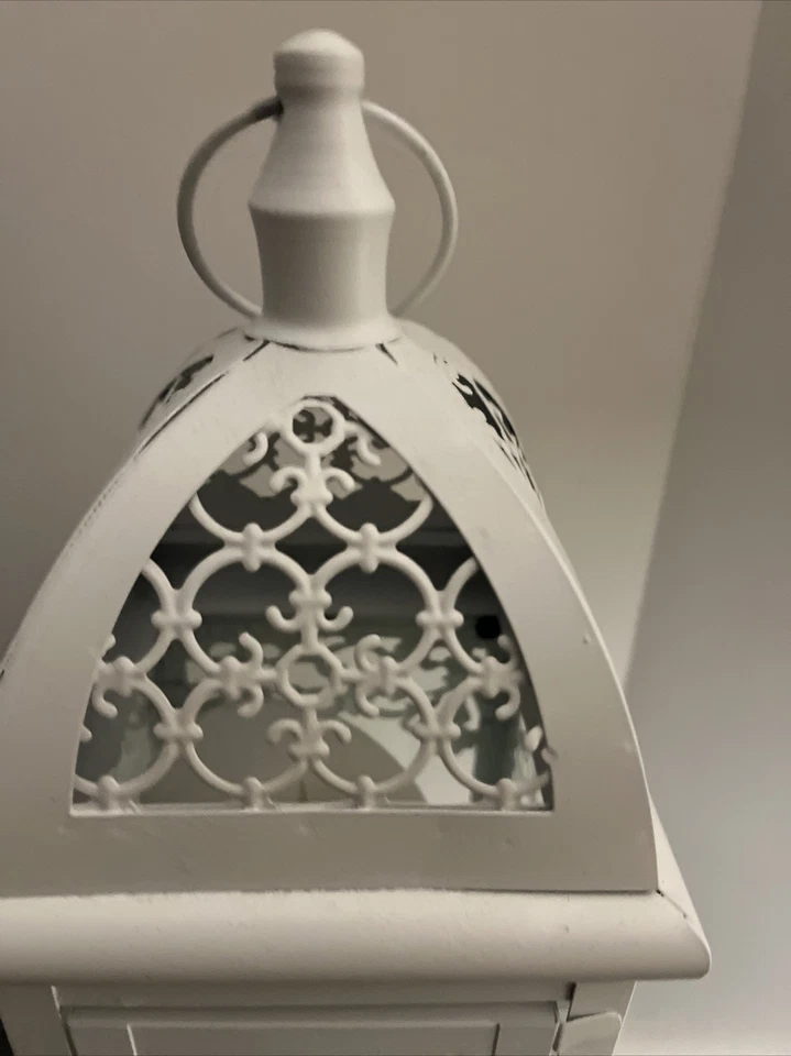 复古白灯笼 - 2 件套 - 不包括蜡烛)- 金属带玻璃。 — 第 3/4 张图片