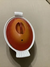 VTG Cast Iron 7” Flame Orange Dutch Oven # 18 Made in Belgium w/Lid