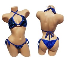 Exotic Dancer Stripper Sexy 2pc TieSide Scrunchbum Sequin Bikini Dancewear