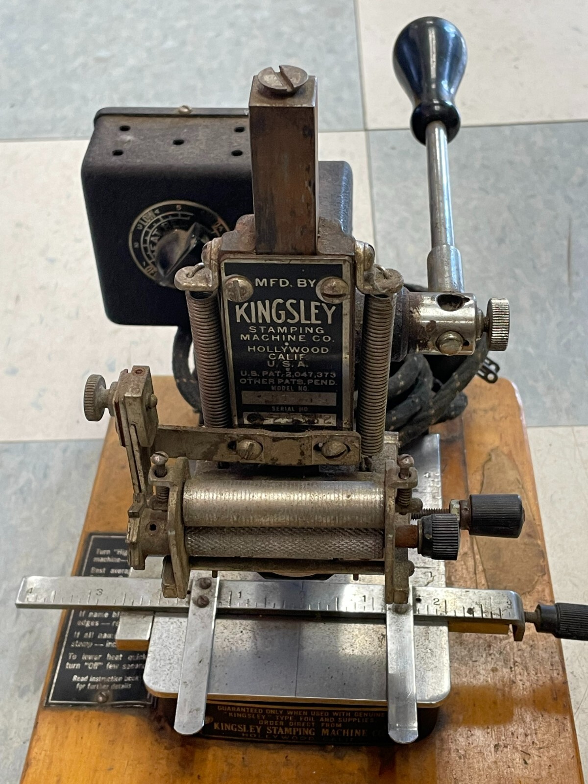 Kingsley Machine Hot Foil Stamping Machine Model KT w/3 sets type