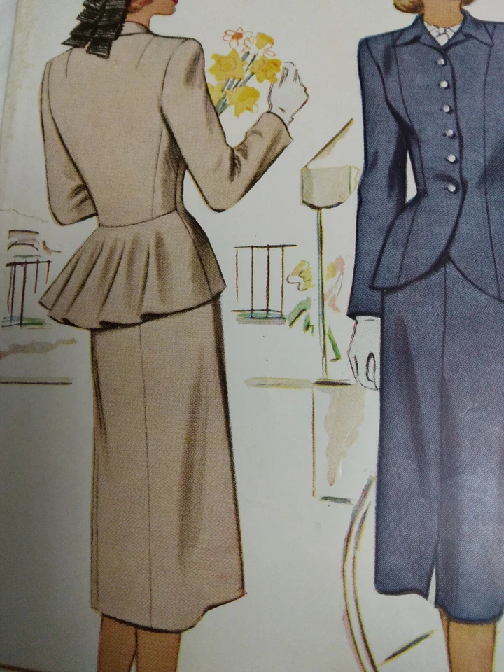 Skirt Blazer Suit Peplum 12 McCalls 6800 Sewing Pattern VTG 40's Fitted Straight - Image 2 of 4