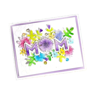 Mom #2 Title Flowers Leaves Mother's Day Metal Cutting Dies Thin 4.25'' x 1-7/8''