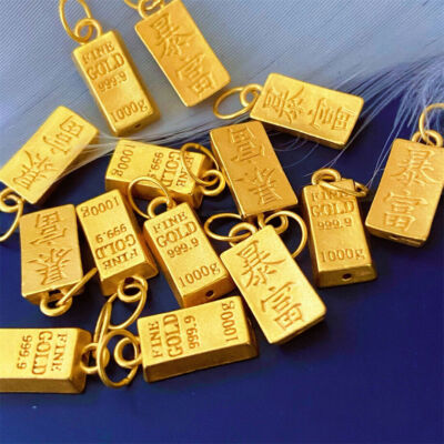 1pcs Pure 999 24K Yellow Gold Women 3D Gold Bar Oblong Pendant 