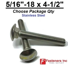 5/16-18 x 4-1/2" Stainless Steel Round Head Carriage Bolt "Coach Screws"