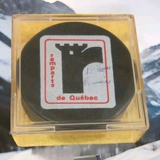 1977-78 QMJHL QUEBEC REMPARTS SIGNED UNKNOWN AUTOGRAPH GAME USED PUCK NO COA