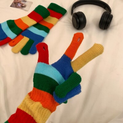 Damen Mdchen Bunt Regenbogen Gestreift Gestrickt Handschuhe Touschscreen  Finger | eBay.de