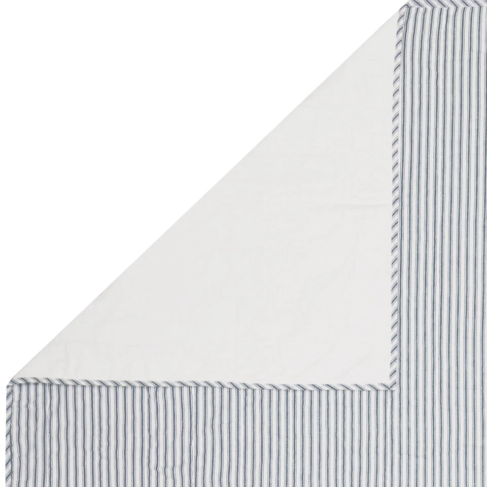 Синее стеганое одеяло в полоску из хлопка ручной работы для фермерского дома постельное белье пилорама - Изображение 3 из 4