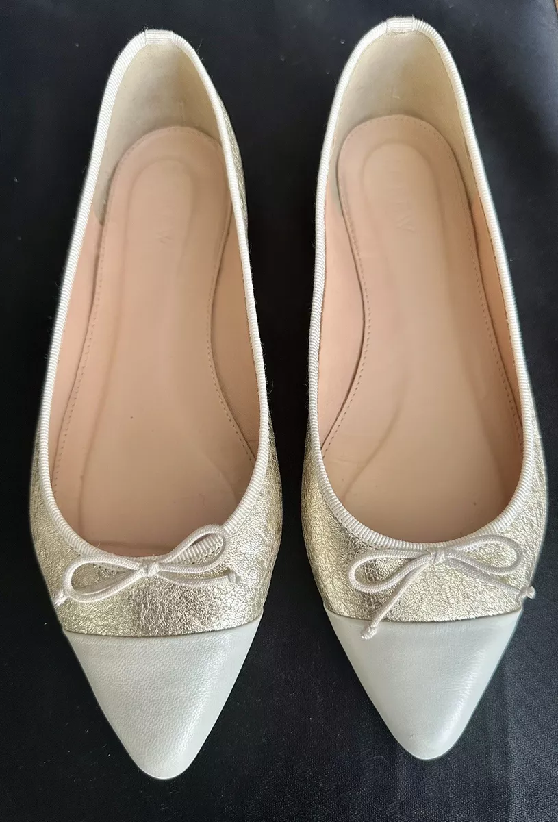 J Crew leather Cap Toe Pale Metallic Gold Flats L Size 7 eBay
