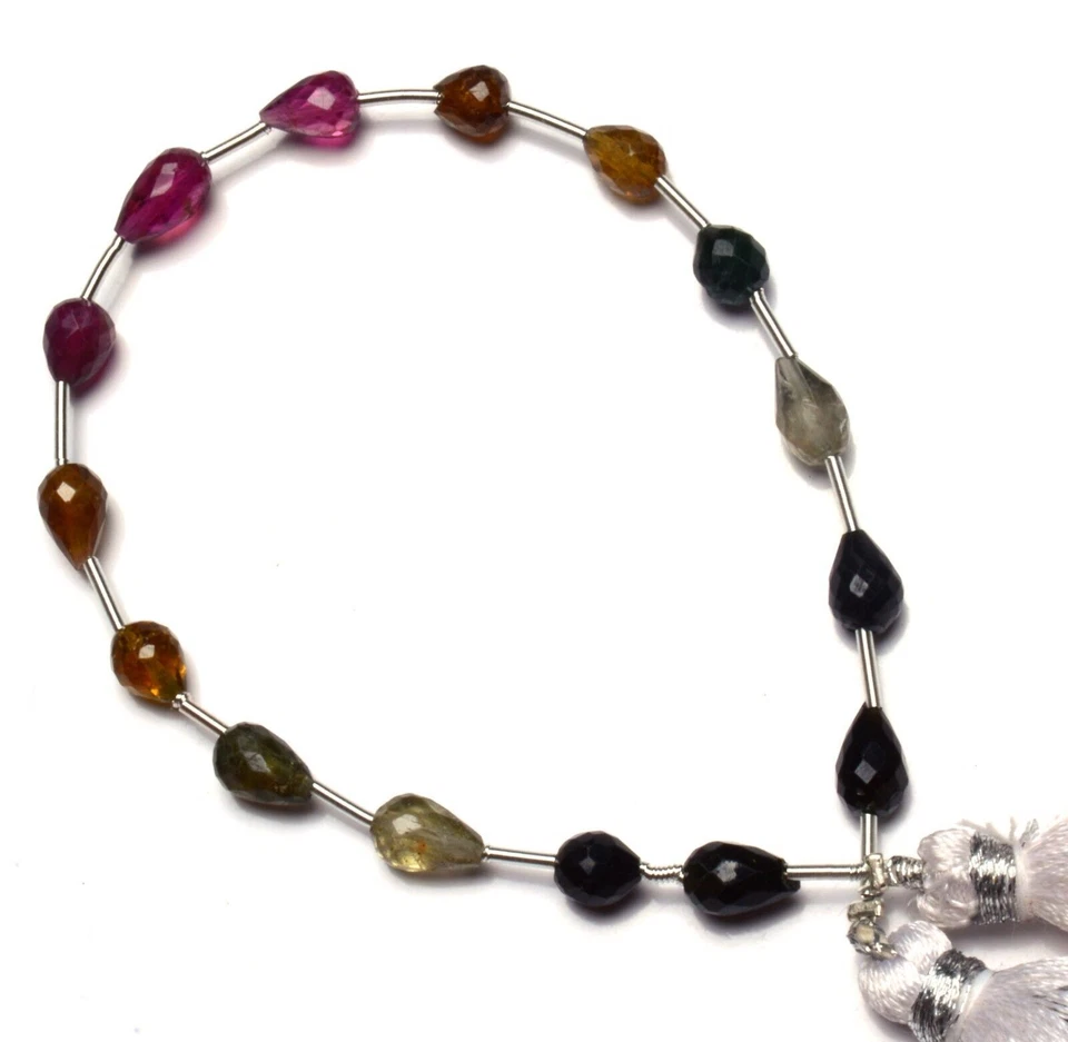 Natural Tourmaline Gem Faceted Teardrop Shape Briolette Beads 6x5 to 7x5MM 7" - Image 3 of 4