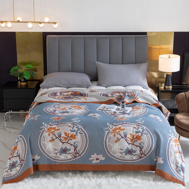 Manta china de algodón puro Toalla de nivel A Edredón Cubierta de cama Toalla Manta 98x90 pulgadas Foto 2 de 4