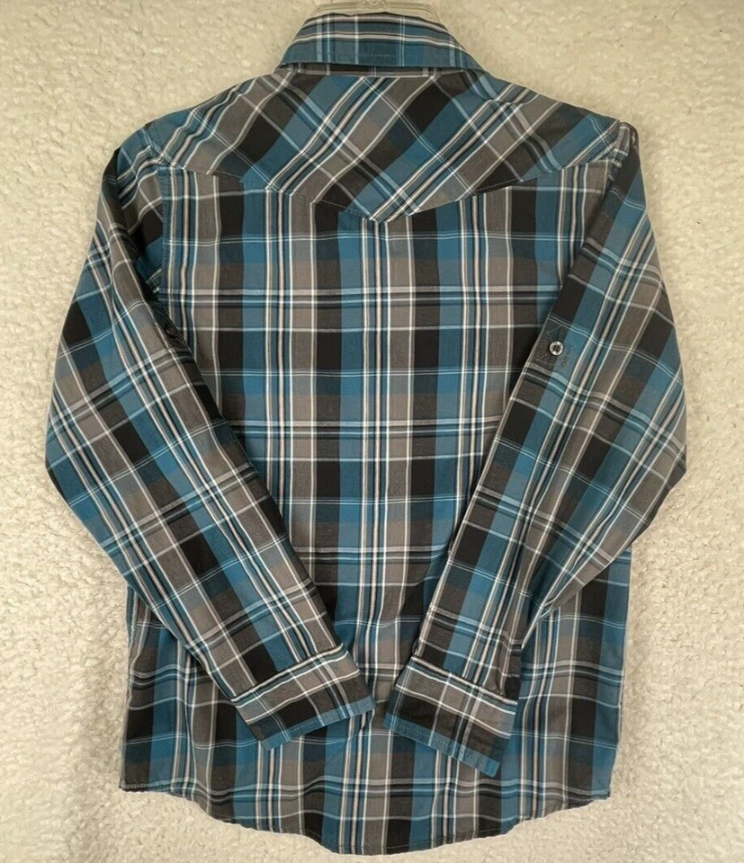 Camisa con botones Helix para niños jóvenes talla grande negra azul mangas enrollables a cuadros Foto 2 de 4