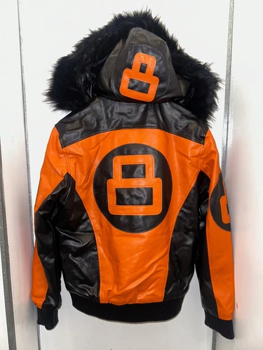 Men's 8 Ball Jacket Robert Phillipe Jacket Removeable Fur Hood ORANGE NEW W TAGS - product listing photo